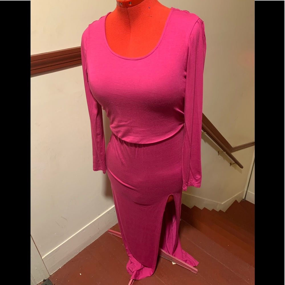 Sexy high slit bodycon draped back dress EUC